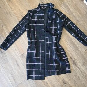 Tanjay Women's Black,purple Checkered Coat sz S faux suede. Ultra Soft